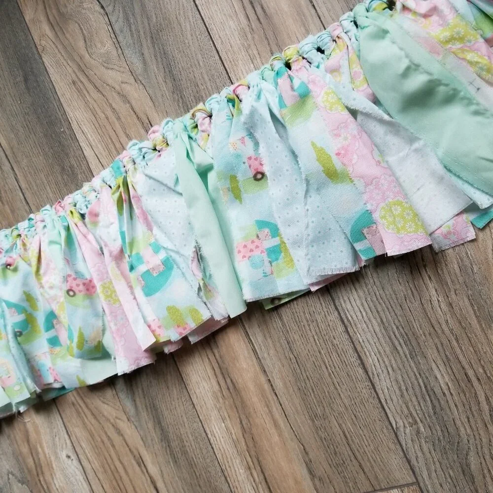 Fabric Banner Wall Hanging | Cubicle Decor, Fabric Garland | Pink Campers | 7’